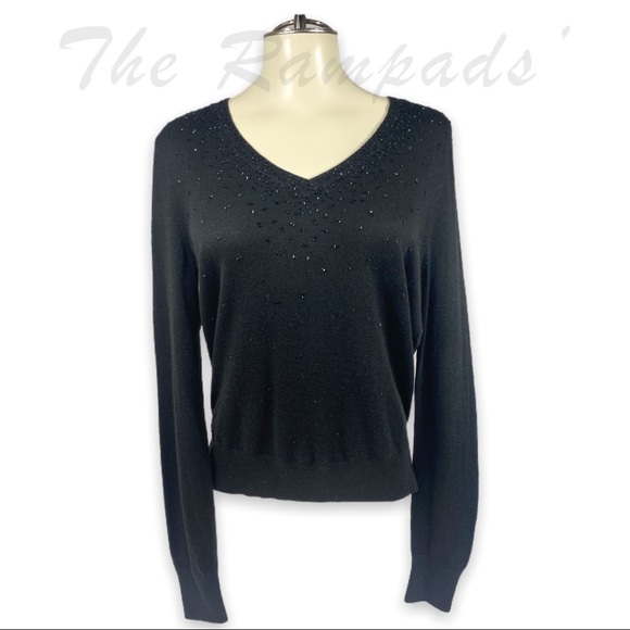 NWT Ann Taylor Black Embellished Sweater Size Medium - Picture 1 of 7